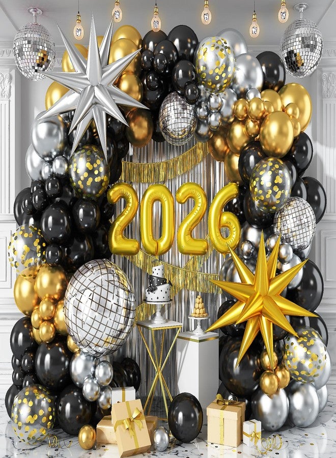 Froova 2026 Black and Gold Balloon Garland Arch Kit, Black Gold Silver Graduation Balloon Arch 2026 Graduation Decorations Disco Star Balloons for Grad Celebrations New Year Birthday Party Decorations - Image 1